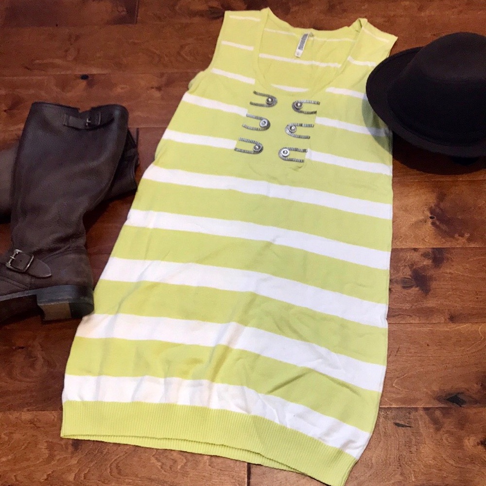 Lime Green Stripe Sweater Dress